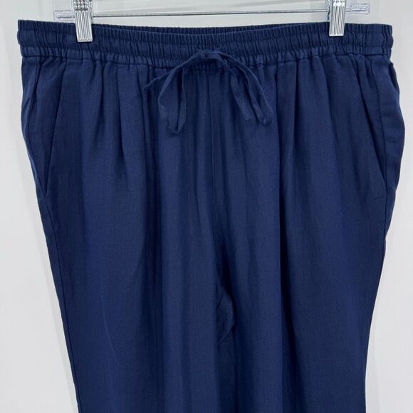 J. CREW Dark Blue Pull On 100% Linen Tie Waist Wide Leg Pants Size 12 - Picture 2 of 6